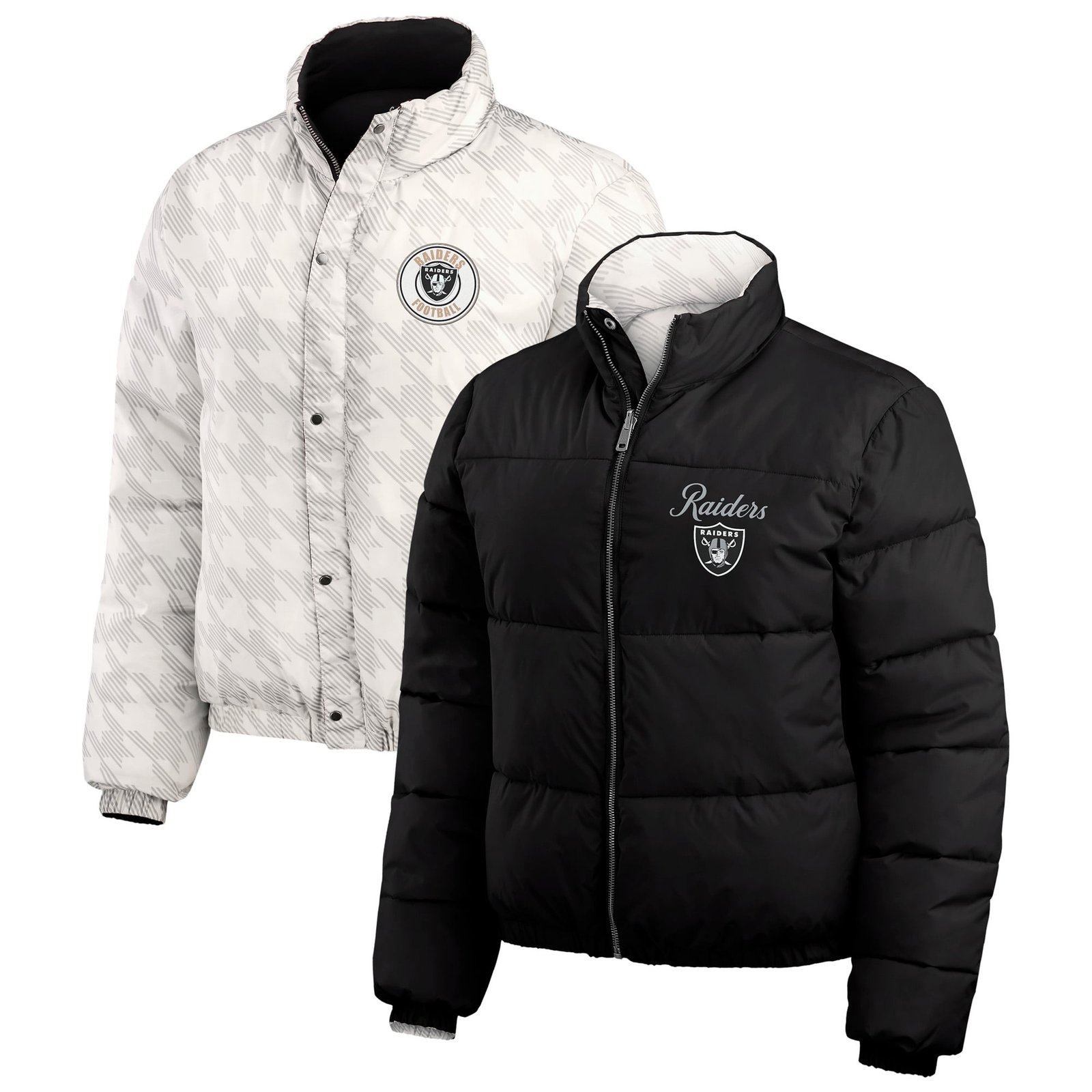 Women’s WEAR by Erin Andrews Black/White Las Vegas Raiders Reversible Cropped Full-Zip Puffer Jacket