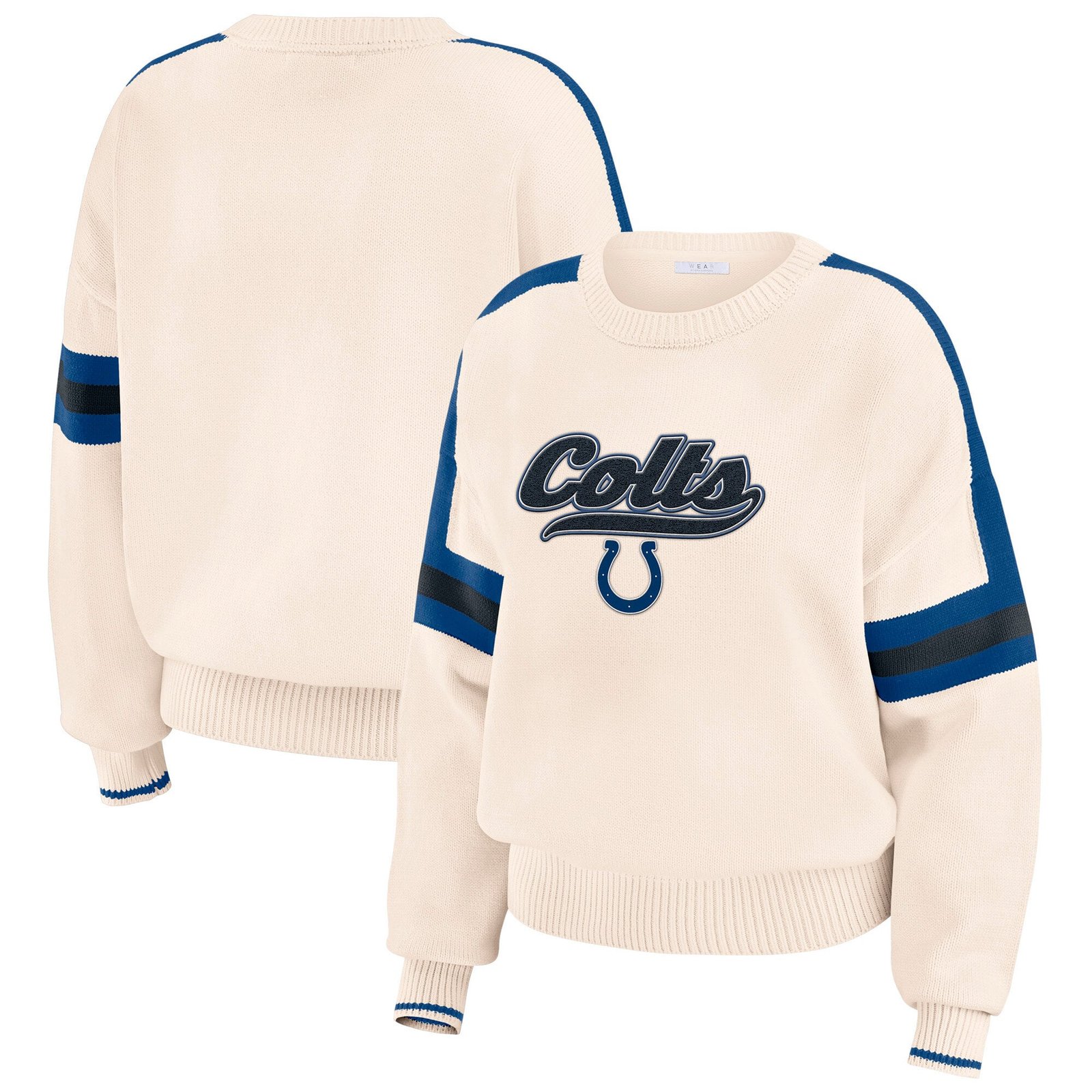 Women’s WEAR by Erin Andrews Cream Indianapolis Colts Stripe Pullover Sweater