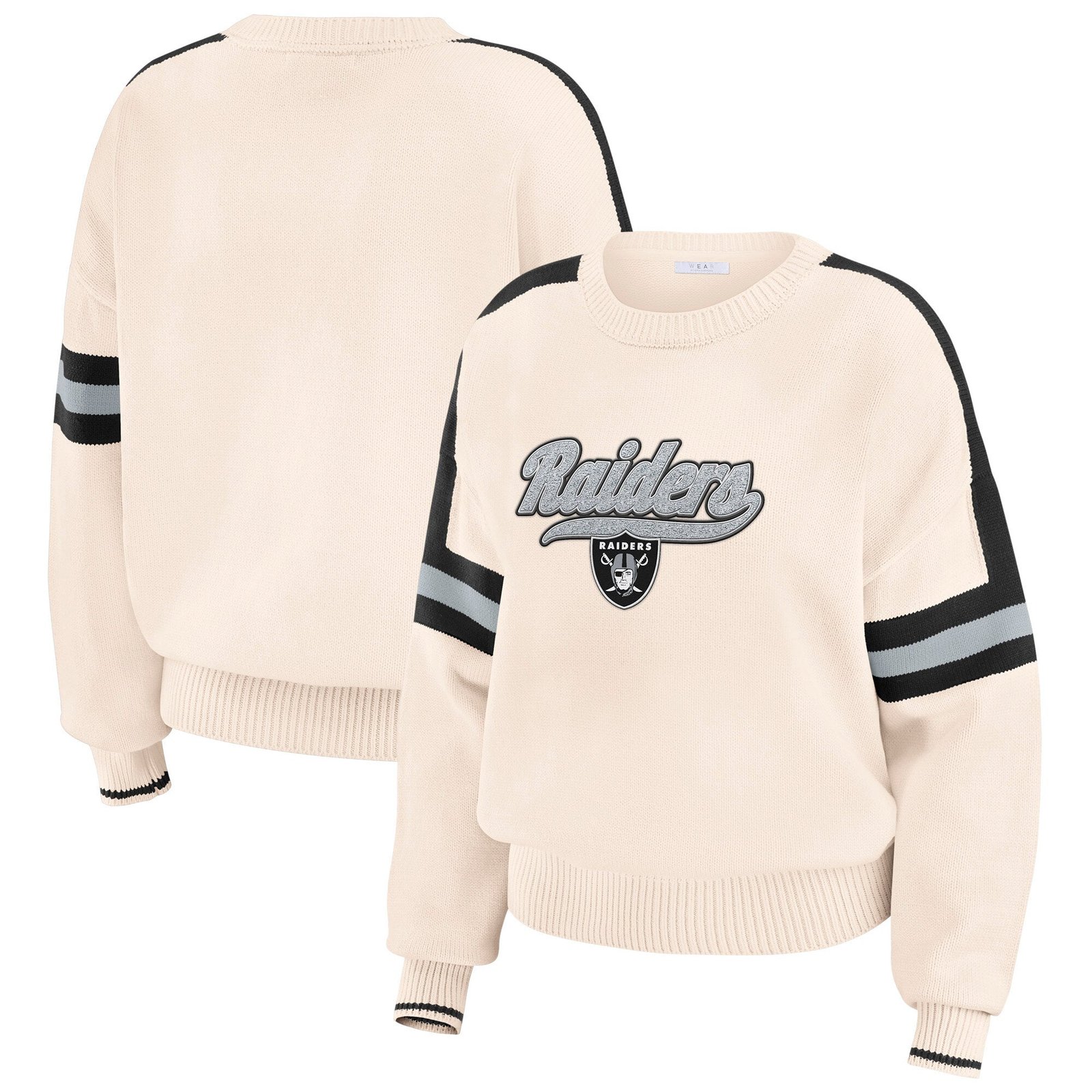 Women’s WEAR by Erin Andrews Cream Las Vegas Raiders Stripe Pullover Sweater