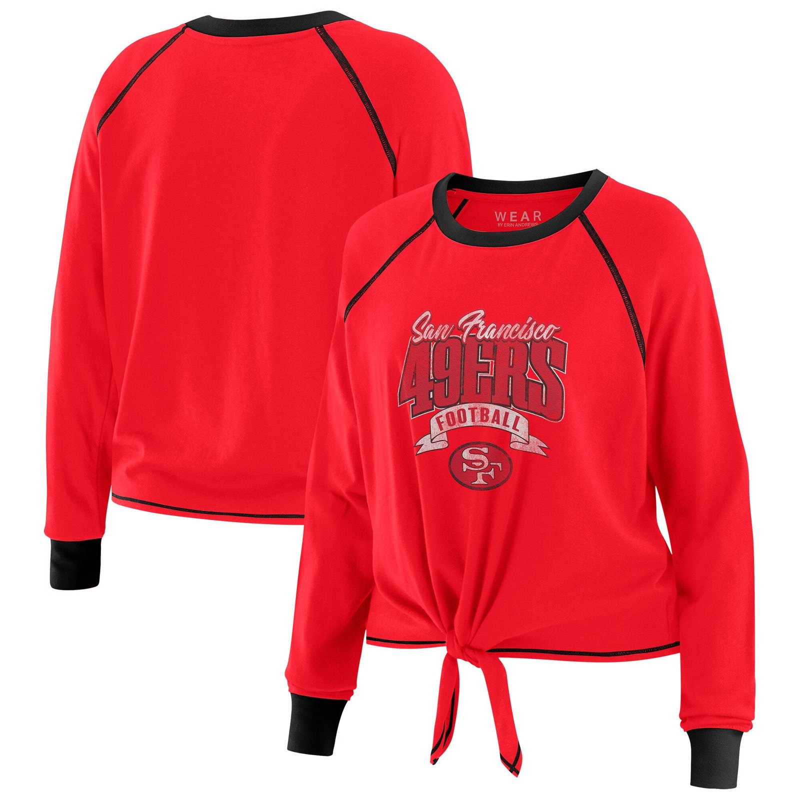 Women’s WEAR by Erin Andrews Scarlet/Black San Francisco 49ers Plus Size Tie-Front Long Sleeve Top