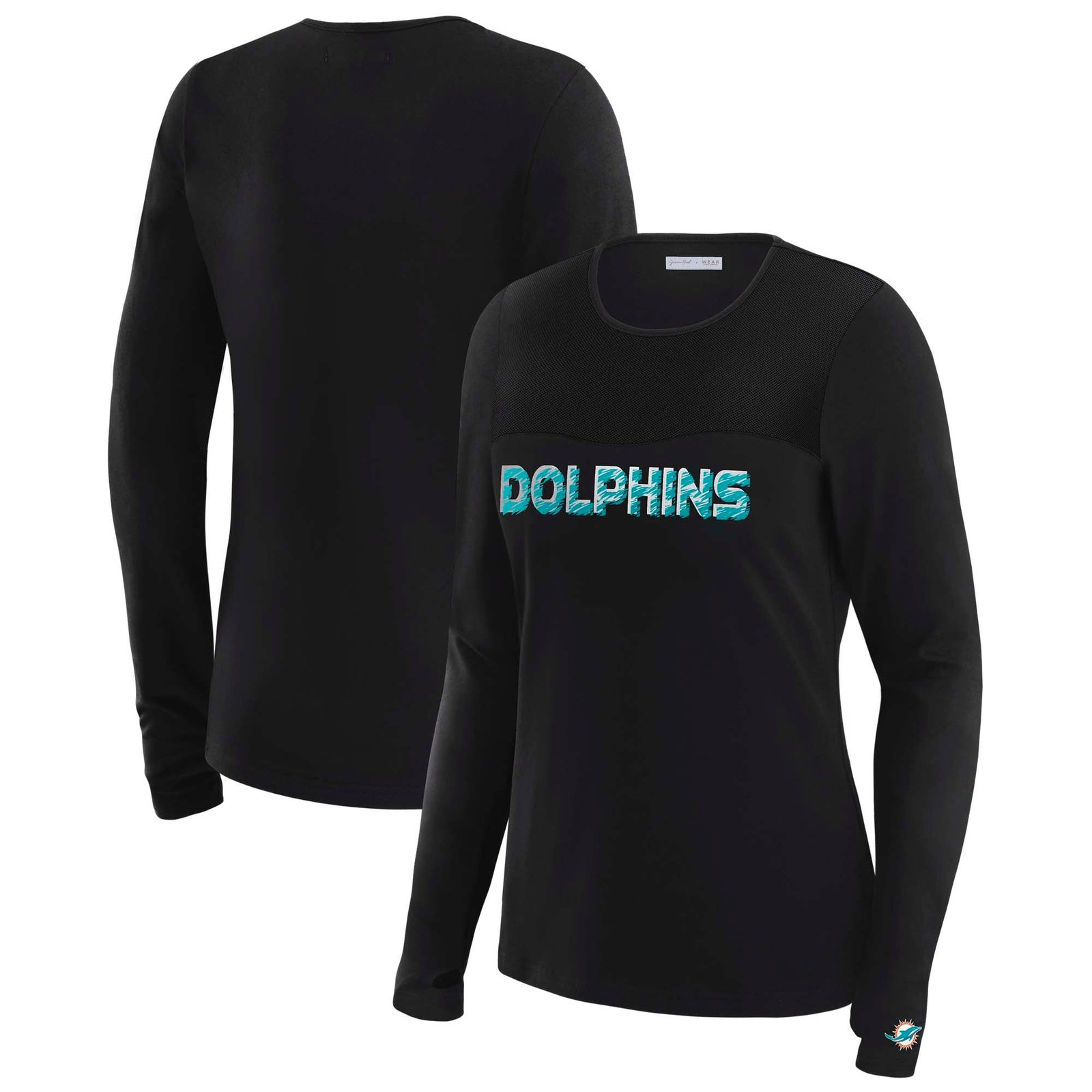 Women’s WEAR by Erin Andrews x Gracie Hunt Black Miami Dolphins Mesh Panel Long Sleeve T-Shirt