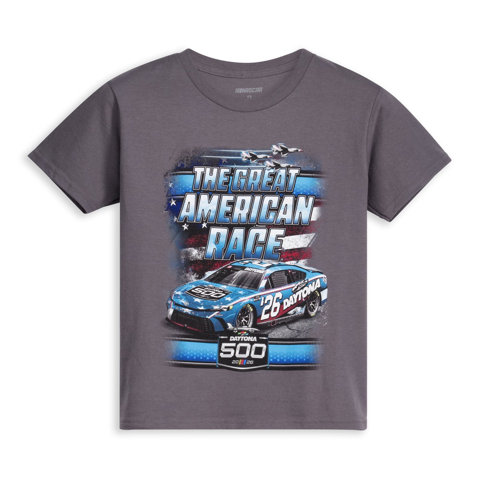 Youth Checkered Flag Sports Charcoal Daytona International Speedway 2026 Daytona 500 Patriotic T-Shirt