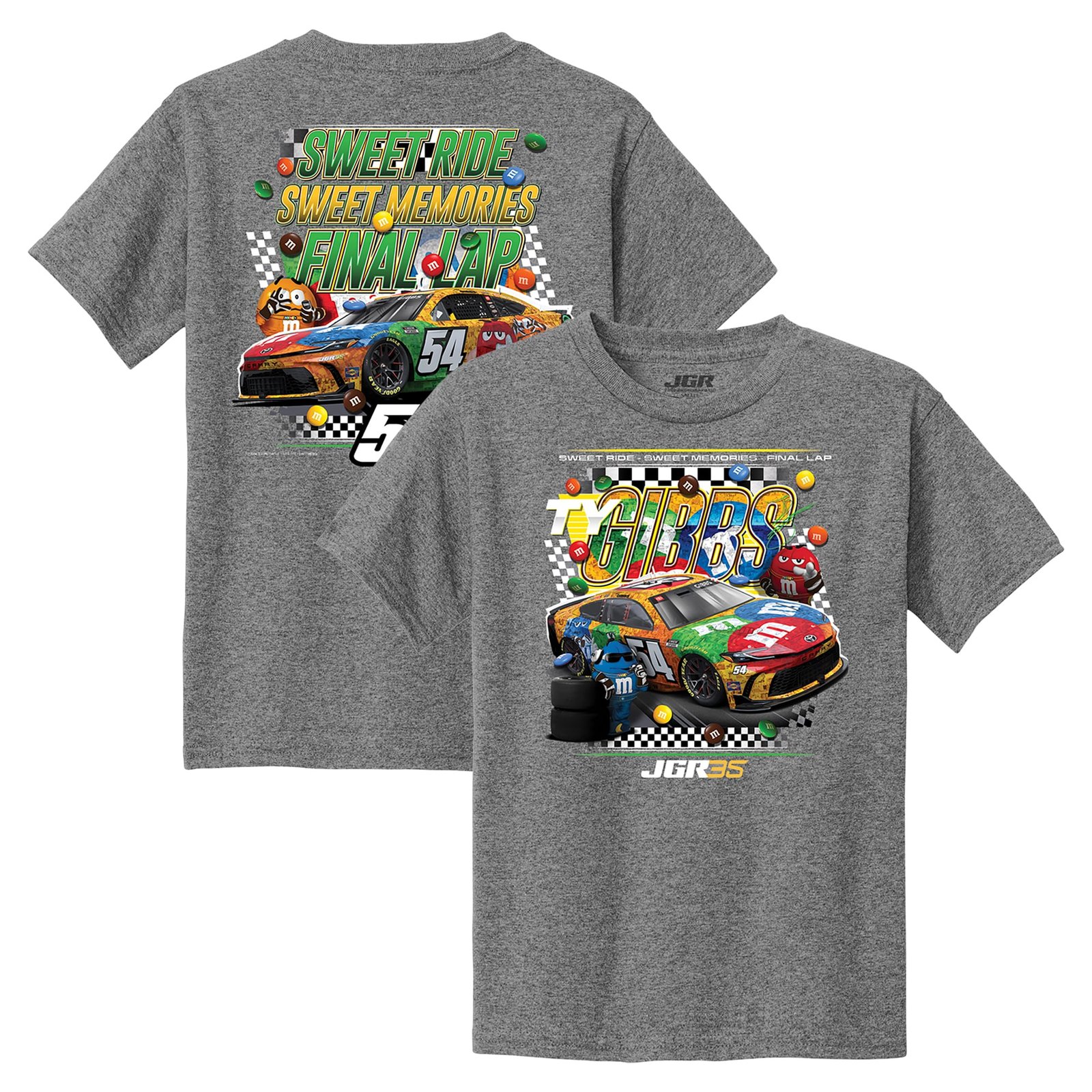 Youth Classic Ink Heather Gray Ty Gibbs M&M’s Car Final Lap T-Shirt