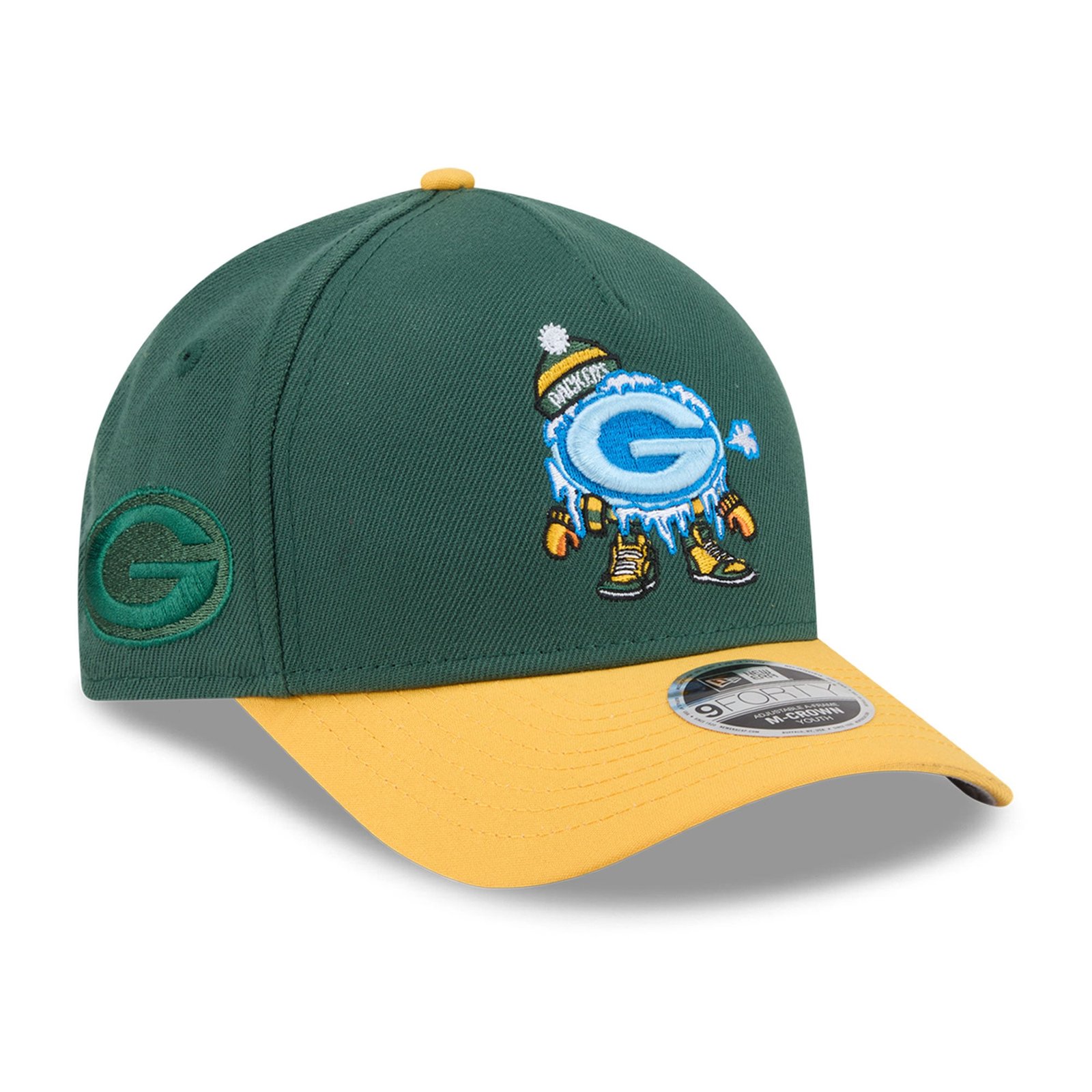 Youth New Era Green Green Bay Packers Cartoon A-Frame 9FORTY Adjustable Hat