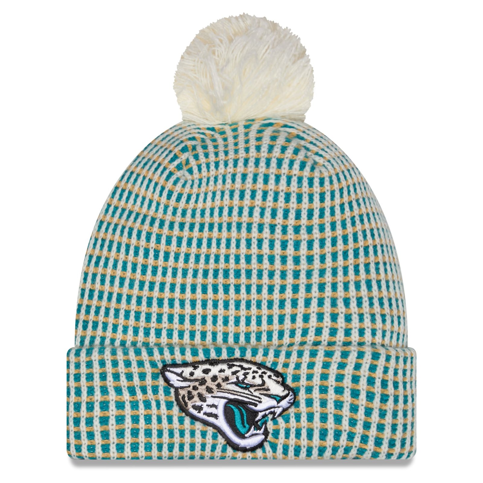 Youth New Era Teal Jacksonville Jaguars 2026 Rivalries Collection Sideline Cuffed Knit Hat with Pom