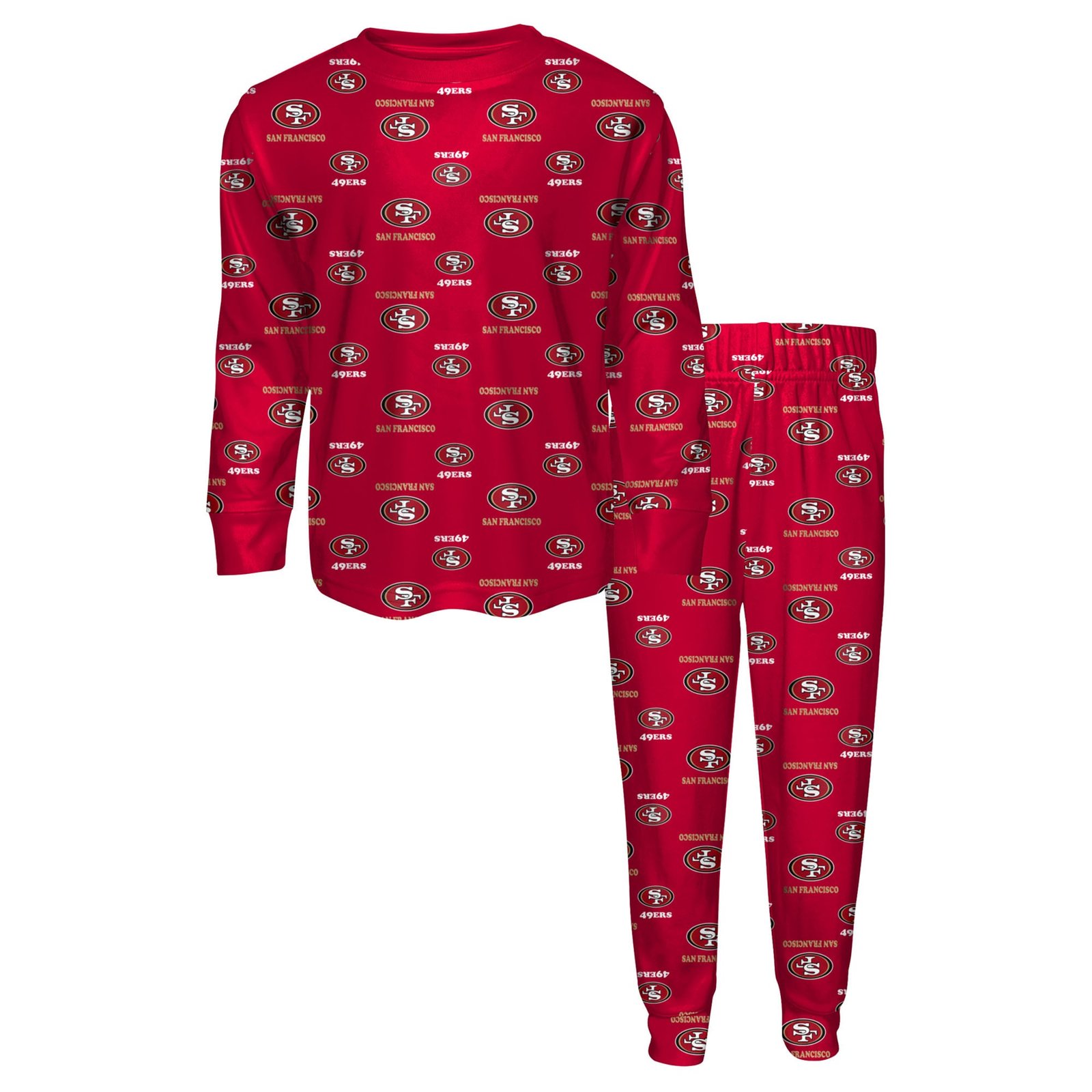 Youth Outerstuff Scarlet San Francisco 49ers All-Over-Print Long Sleeve T-Shirt and Pants Sleep Set